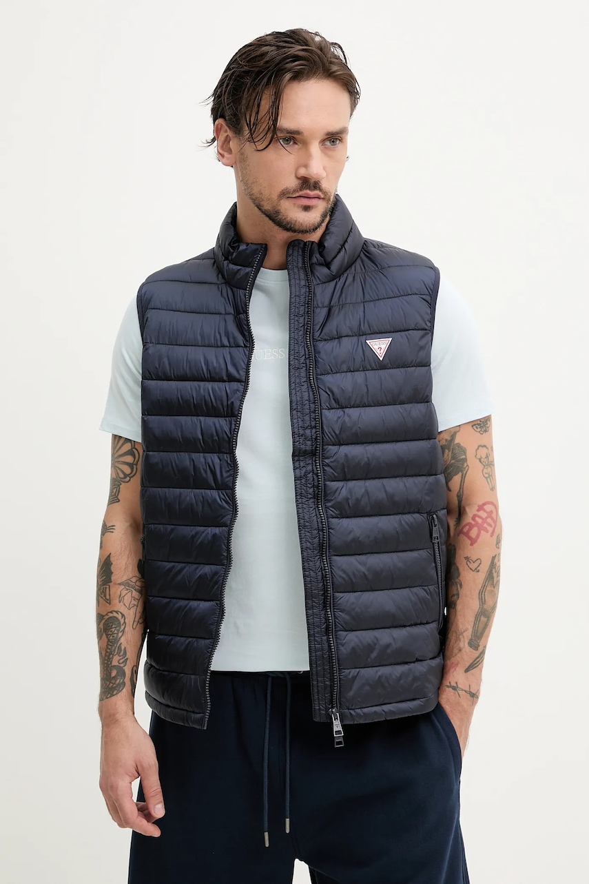 Αμάνικο μπουφάν Guess Jeans χρώμα: ναυτικό μπλε, M5RN55 WHAB2