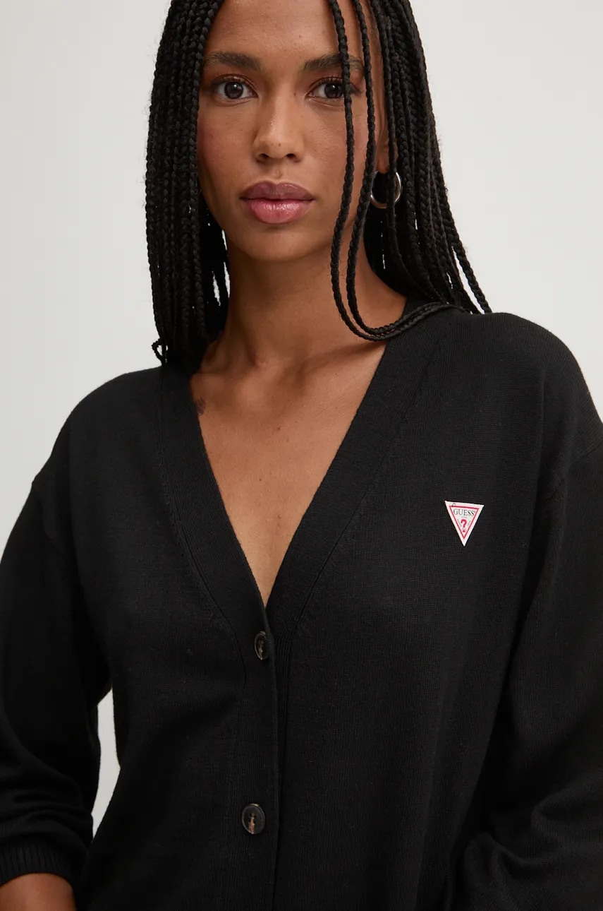 Ζακέτα από μίγμα μαλλιού Guess Jeans χρώμα: μαύρο, W4BR16 Z3HO2