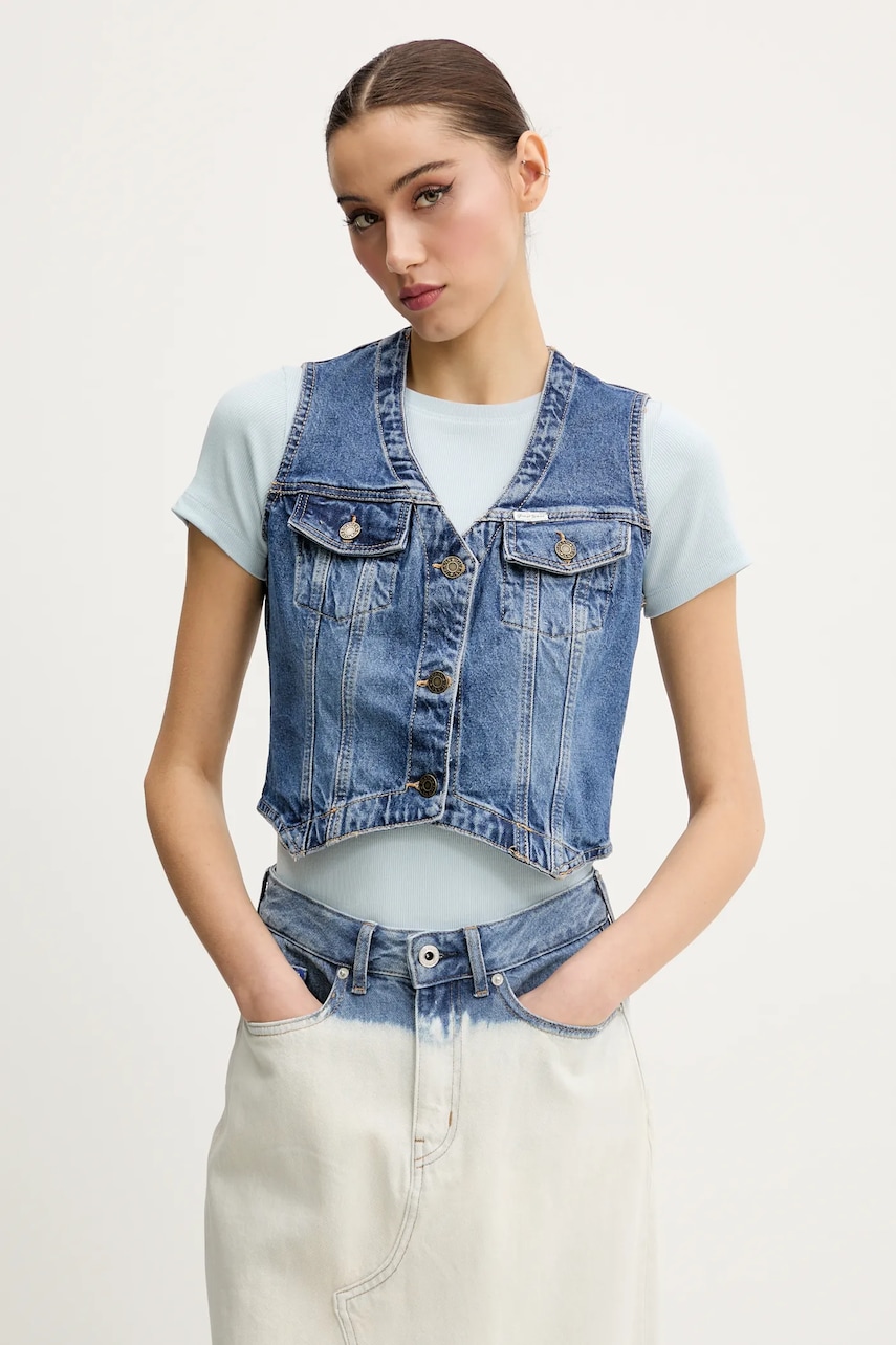 Γιλέκο τζιν Guess Jeans χρώμα: ναυτικό μπλε, W5GN74 D5M46