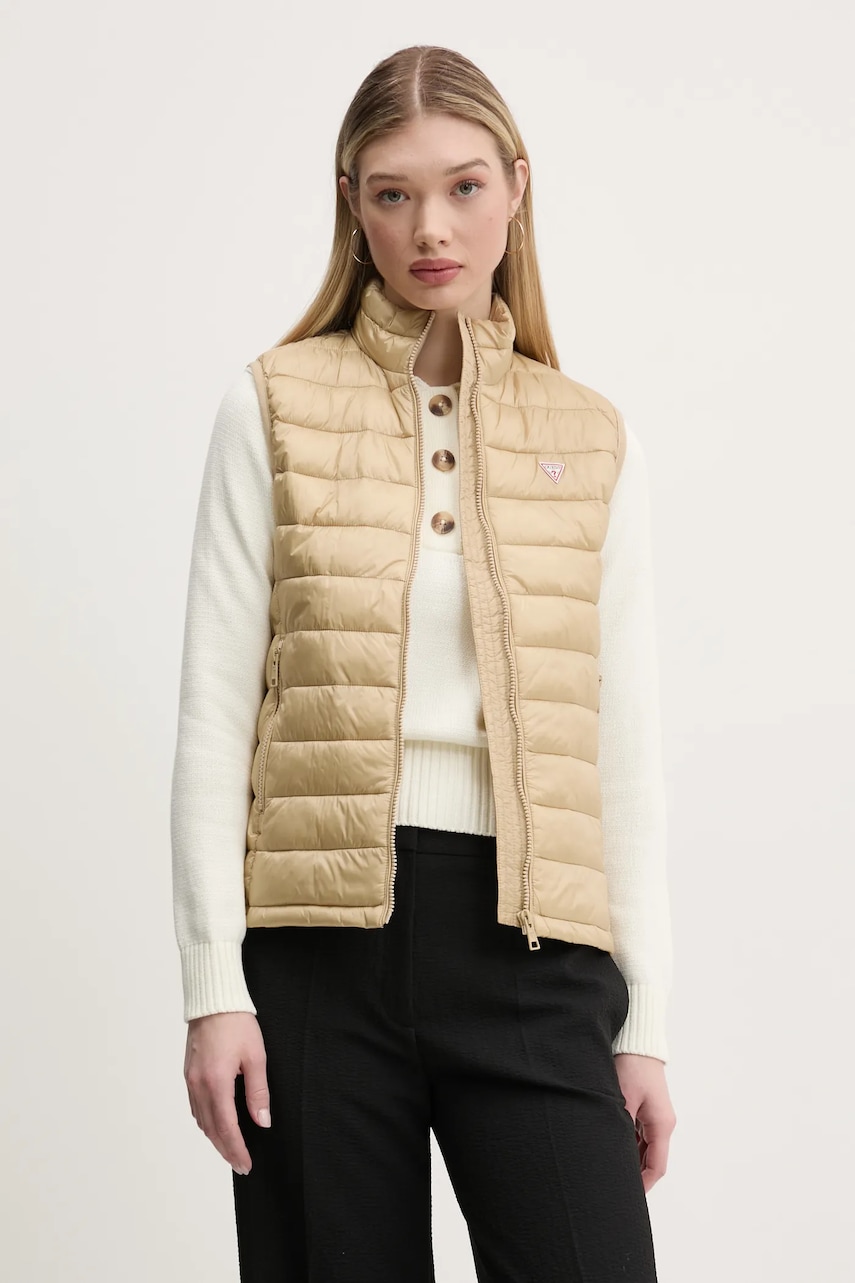 Αμάνικο μπουφάν Guess Jeans χρώμα: μπεζ, W5RN55 WHAB2