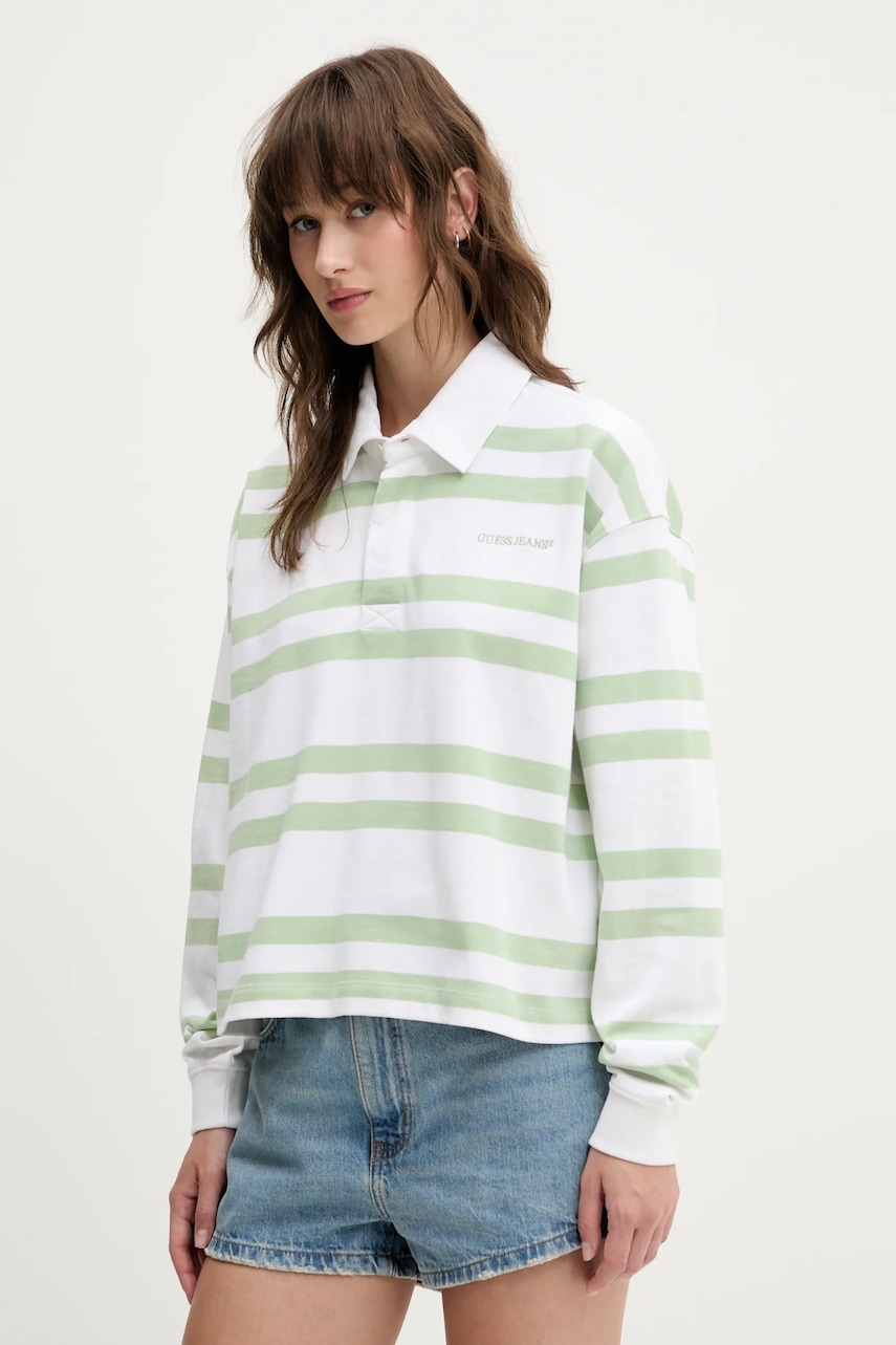 Βαμβακερή μπλούζα με μακριά μανίκια Guess Jeans χρώμα: άσπρο, W5RP50 KCPS1