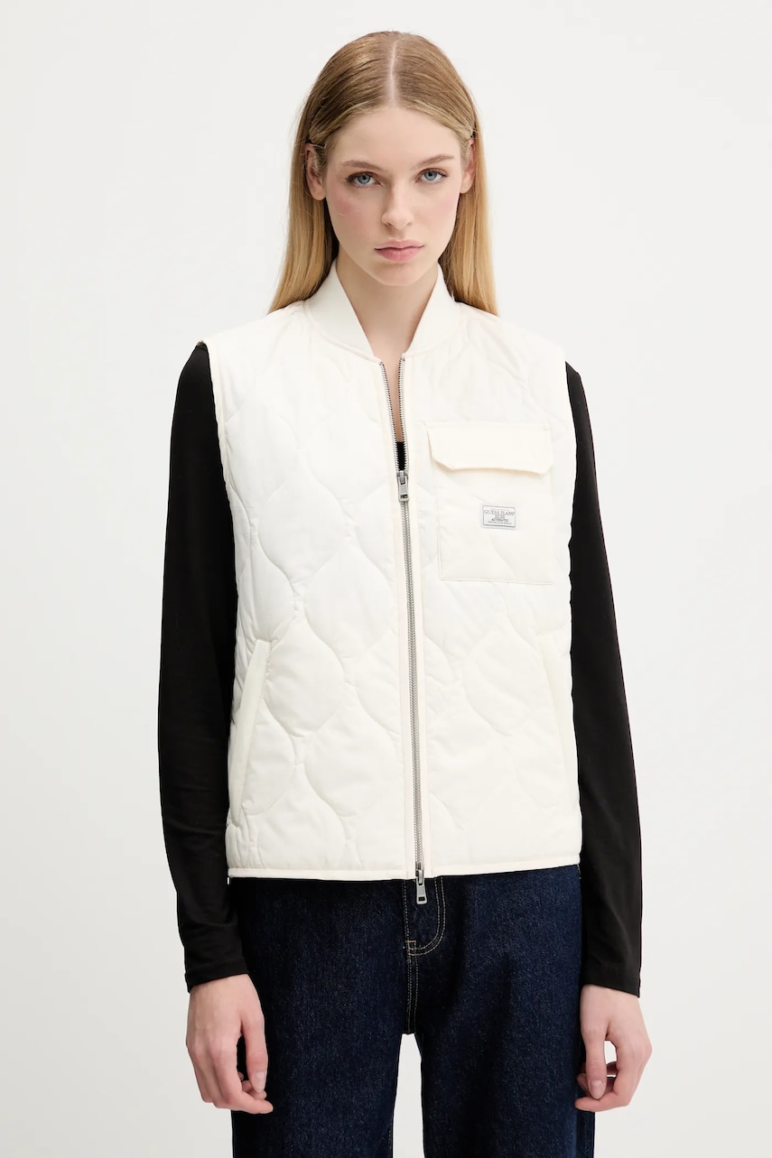 Αμάνικο μπουφάν Guess Jeans χρώμα: μπεζ, W5YN76 WHG02