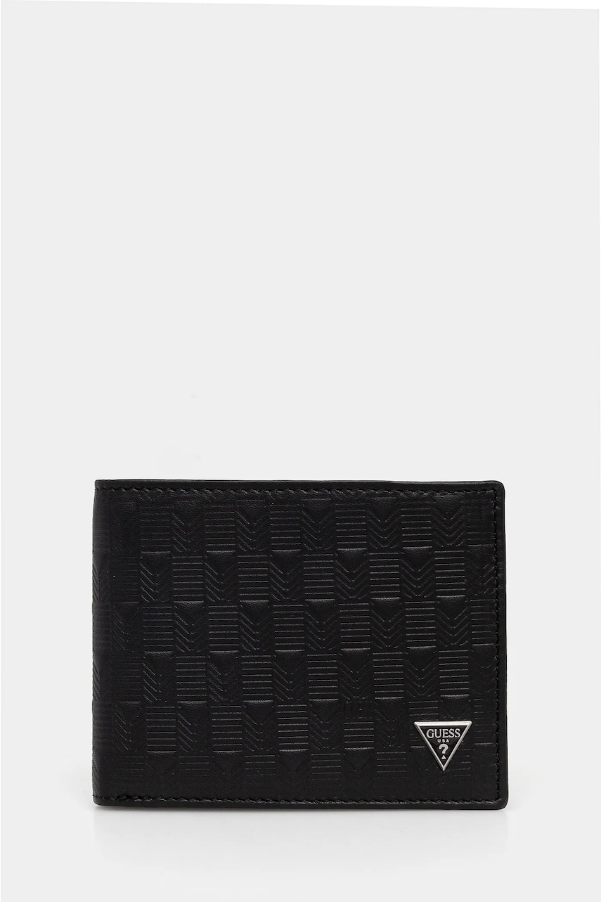 Δερμάτινο πορτοφόλι Guess MADRID ανδρικό, χρώμα: μαύρο, SMMADL LEA20