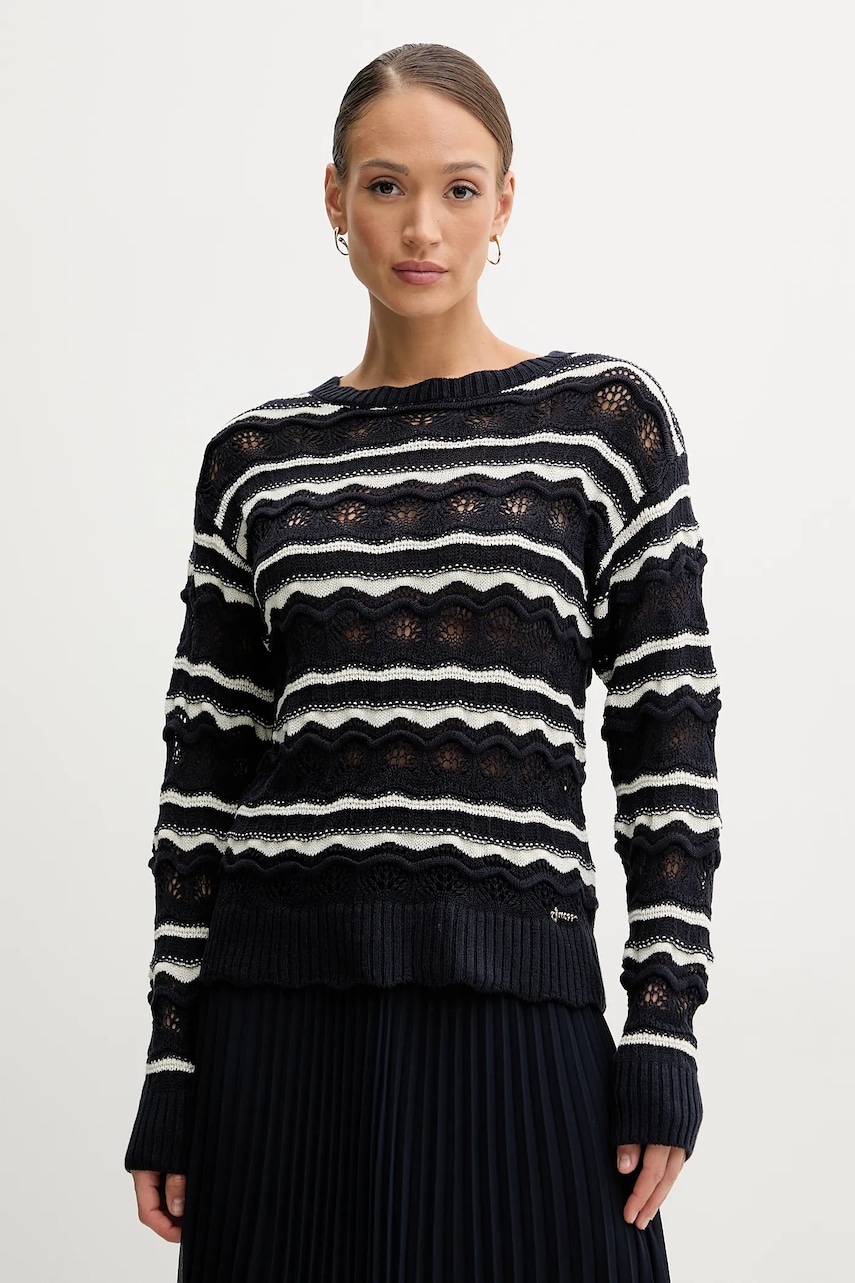 Πουλόβερ από λινό μείγμα Guess VALERIE γυναικείο, χρώμα: ναυτικό μπλε, W5GR35 Z3NJ0