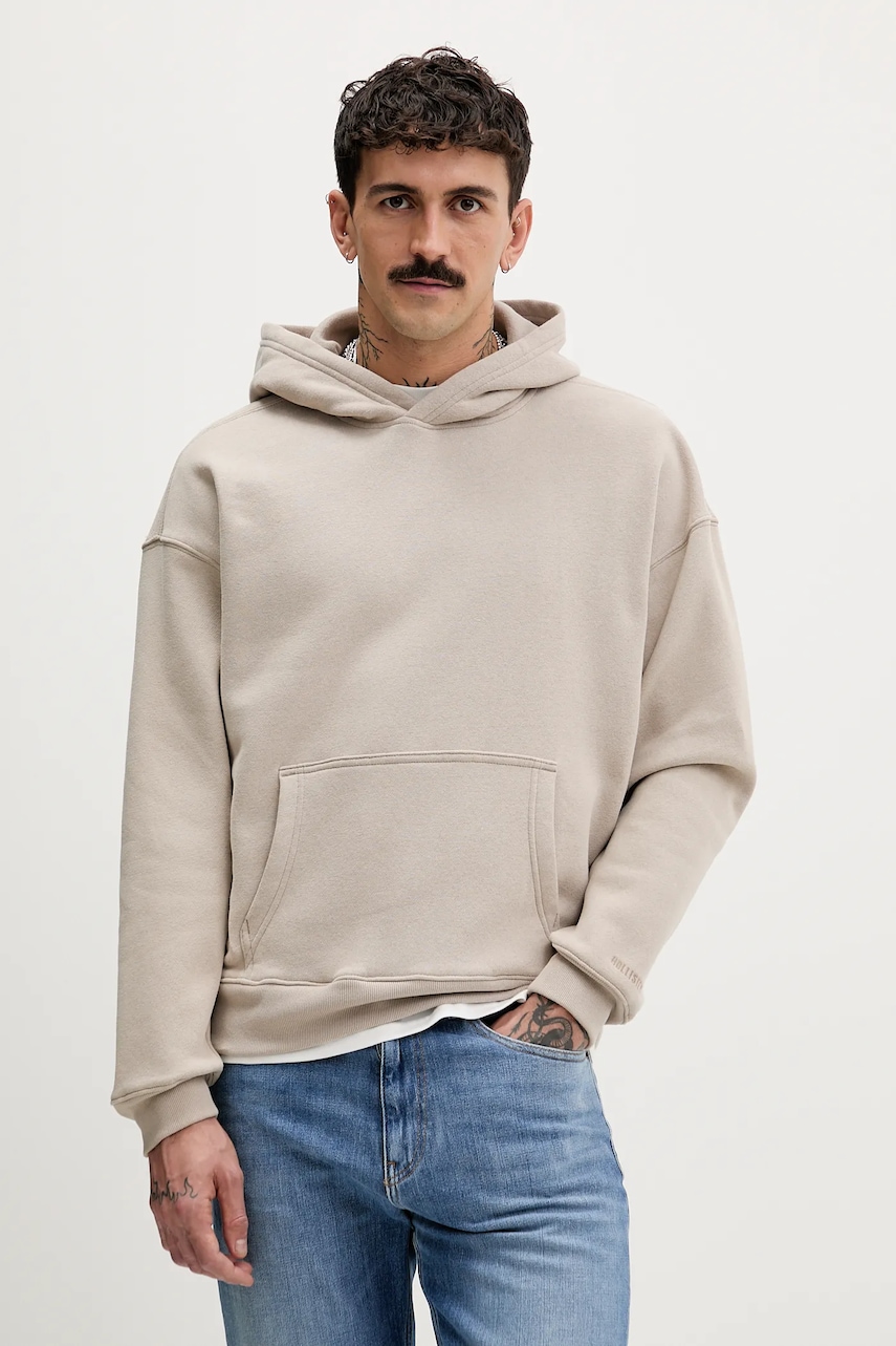 Μπλούζα Hollister Co. χρώμα: μπεζ, με κουκούλα, KI322-5147-400