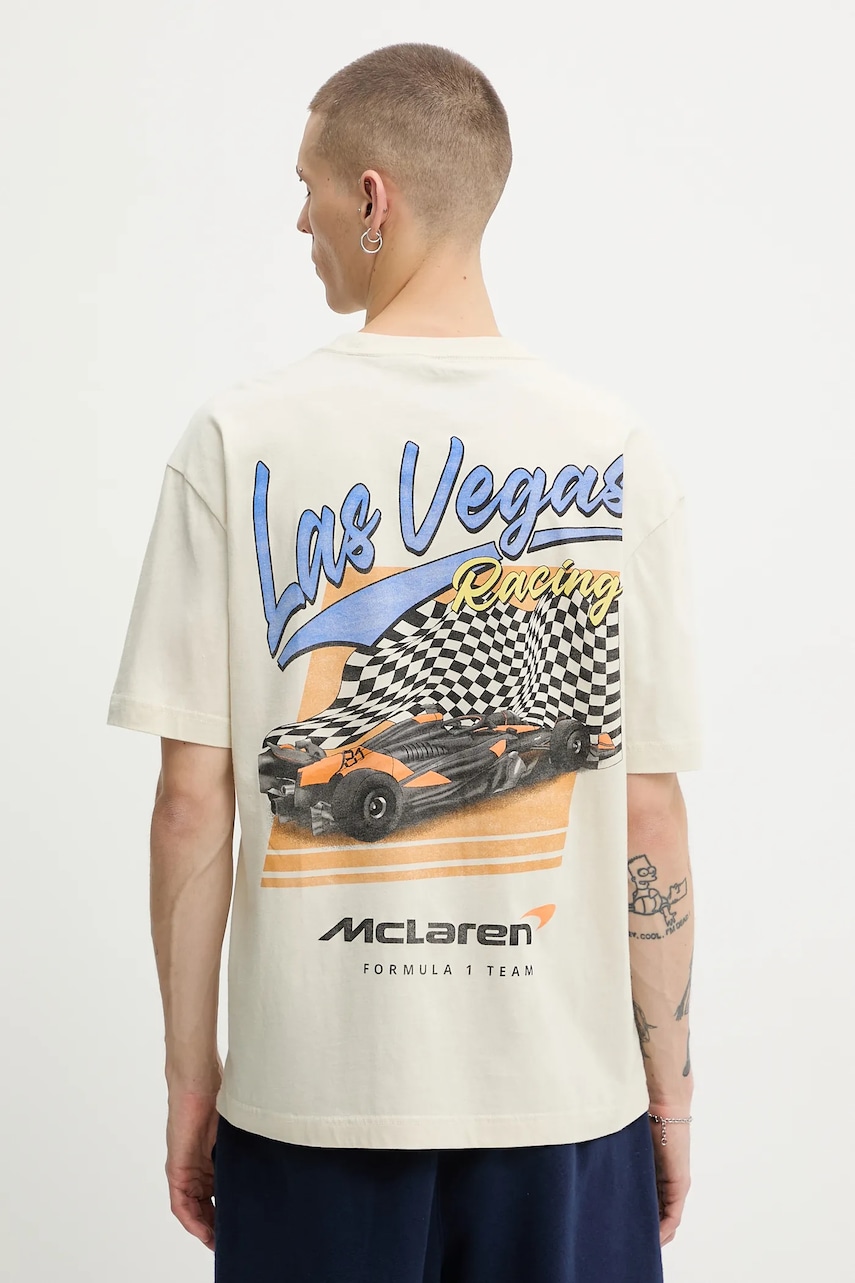 Βαμβακερό μπλουζάκι Hollister Co. ανδρικό, χρώμα: μπεζ, KI323-5318-178