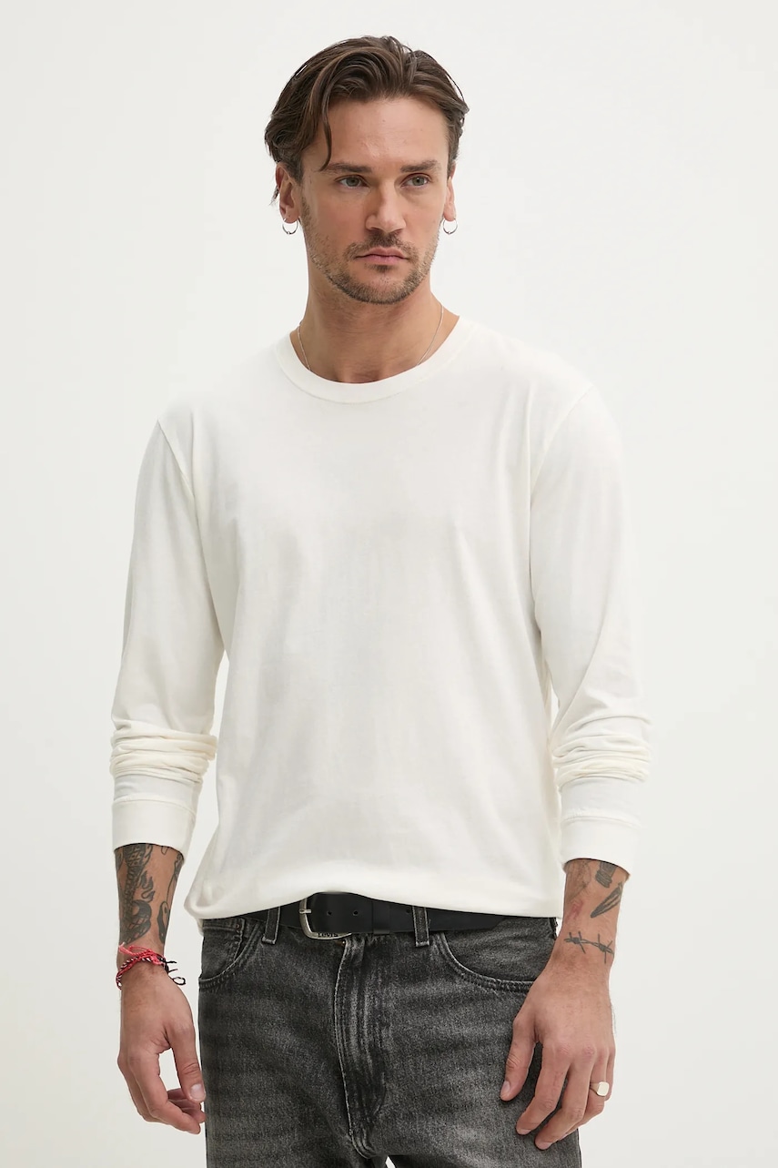 Βαμβακερή μπλούζα με μακριά μανίκια Hollister Co. χρώμα: μπεζ, KI324-5127