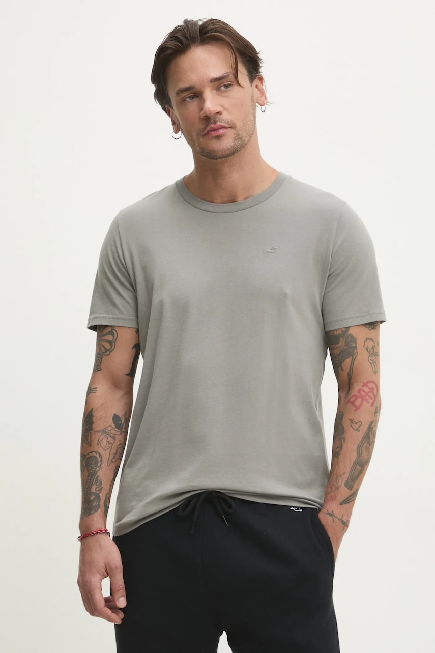 Βαμβακερό μπλουζάκι Hollister Co. ανδρικό, χρώμα: γκρι, KI324-5148