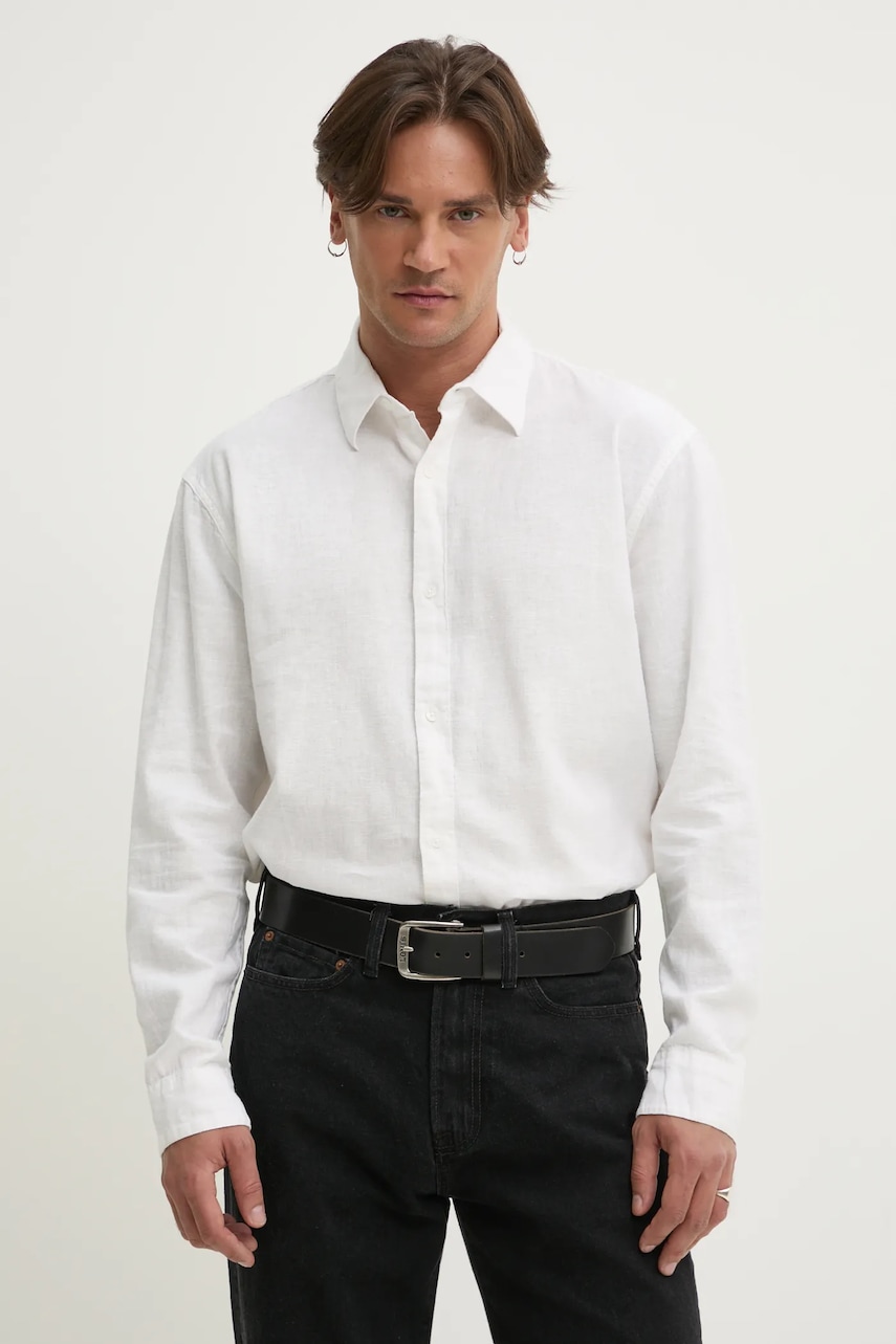 Πουκάμισο από λινό Hollister Co. χρώμα: άσπρο, KI325-5084