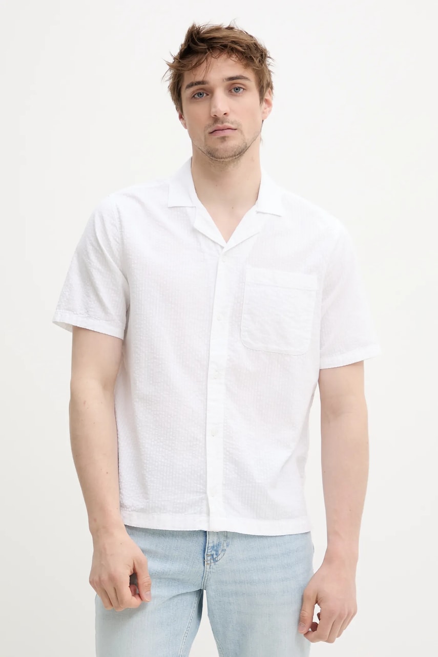 Βαμβακερό πουκάμισο Hollister Co. ανδρικό, χρώμα: άσπρο, KI325-5122