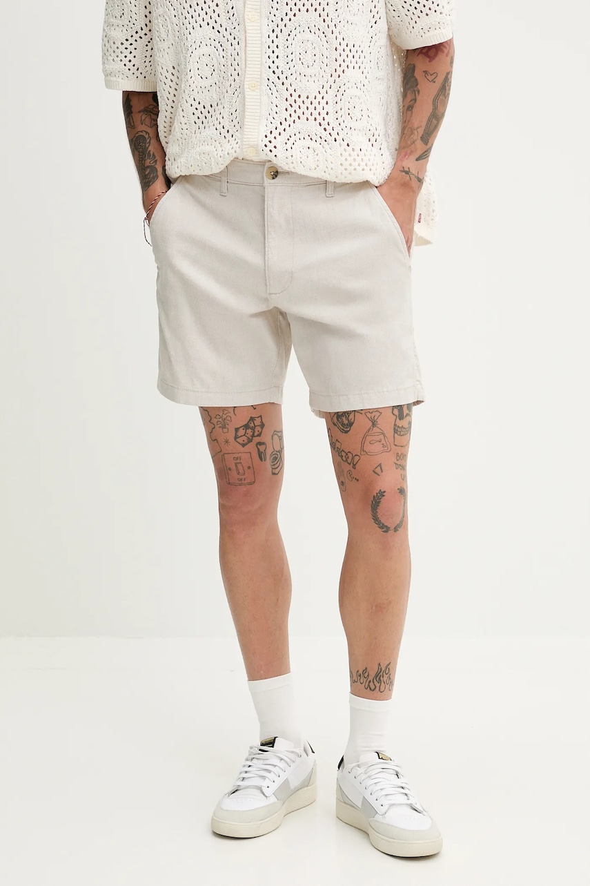 Λινό σορτς Hollister Co. χρώμα: μπεζ, KI328-5167