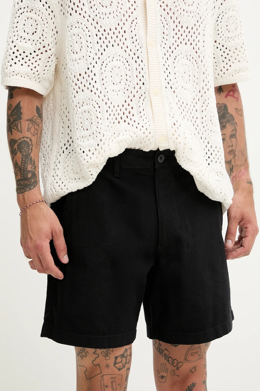 Λινό σορτς Hollister Co. χρώμα: μαύρο, KI328-5167