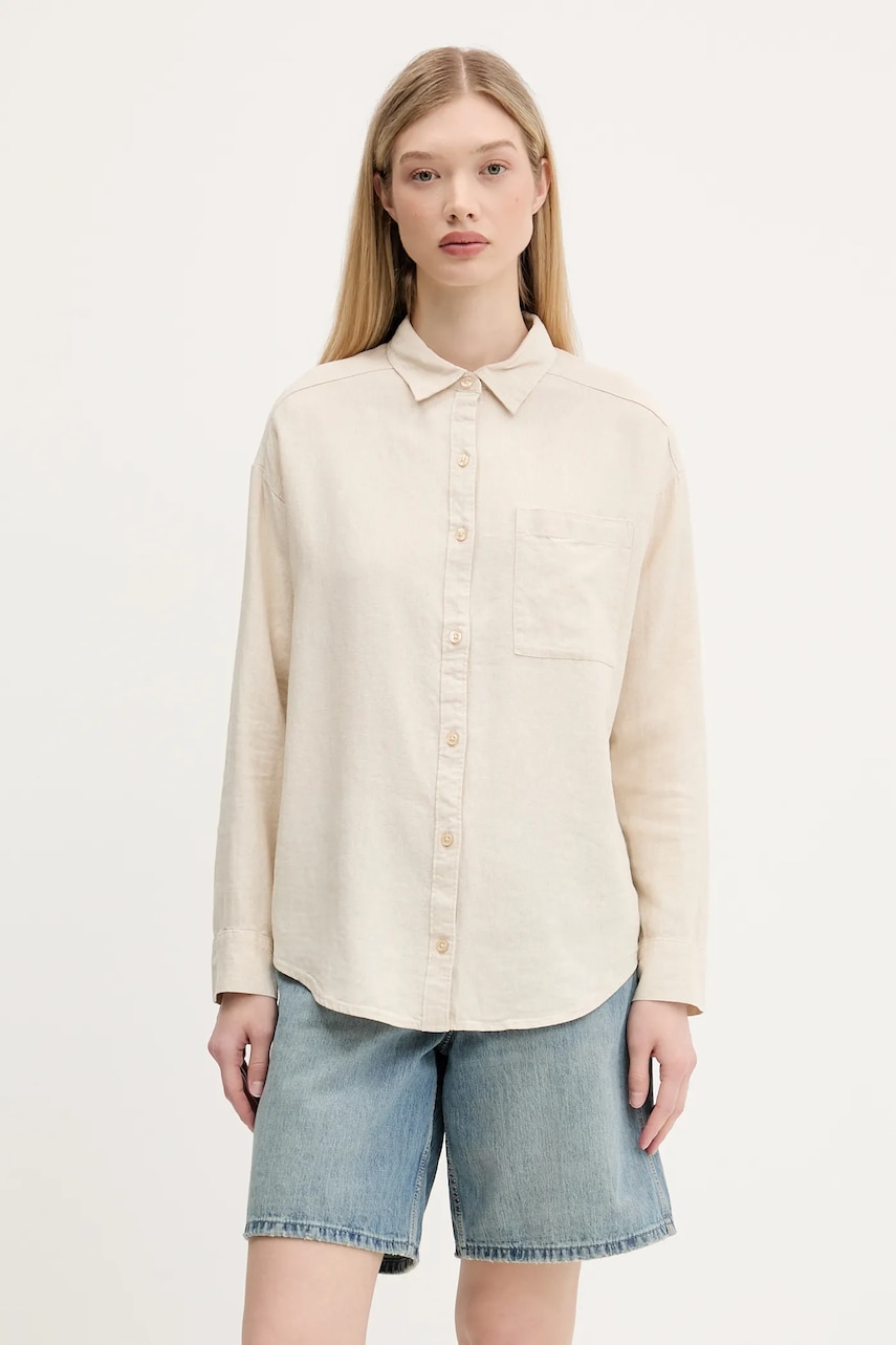 Πουκάμισο από λινό Hollister Co. χρώμα: μπεζ, KI340-5055