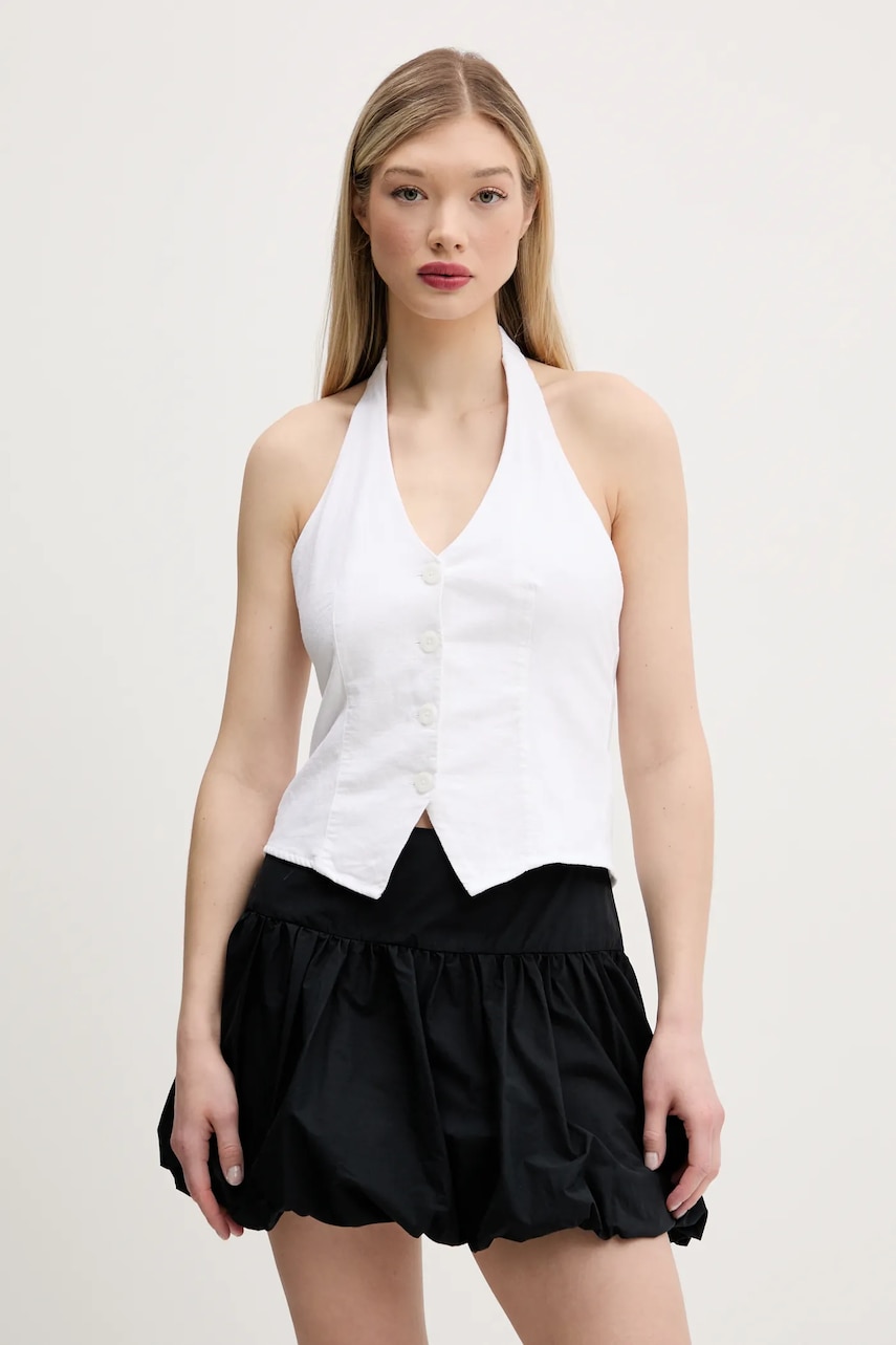 Λινό γιλέκο Hollister Co. χρώμα: άσπρο, KI340-5071