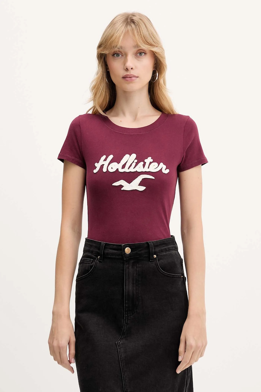 Βαμβακερό μπλουζάκι Hollister Co. χρώμα: μπορντό, KI357-5016