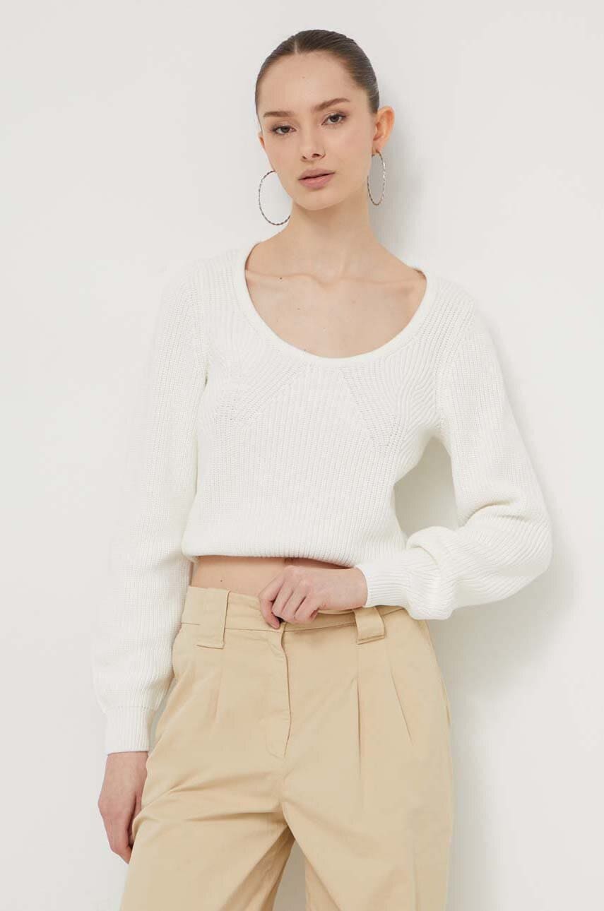 Βαμβακερό πουλόβερ HUGO χρώμα: μπεζ