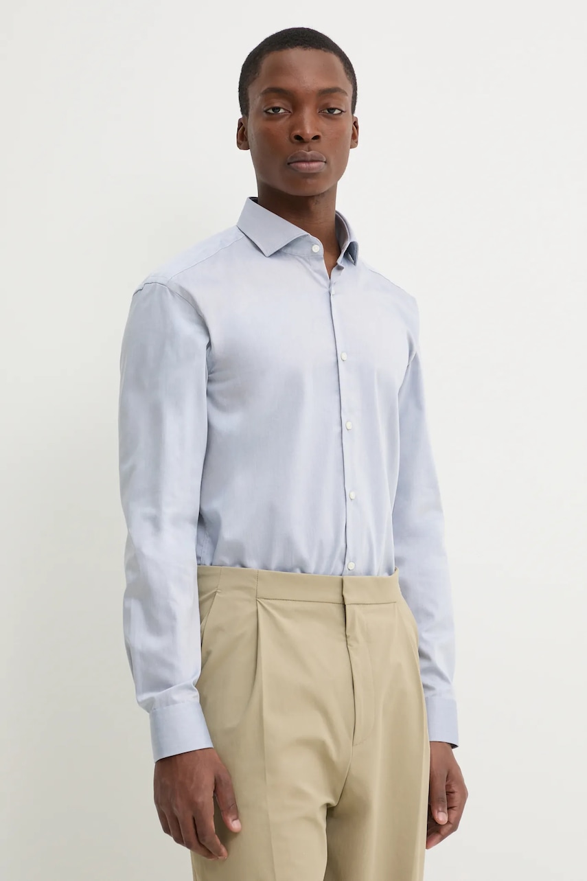 Βαμβακερό πουκάμισο HUGO ανδρικό, χρώμα: μπλε