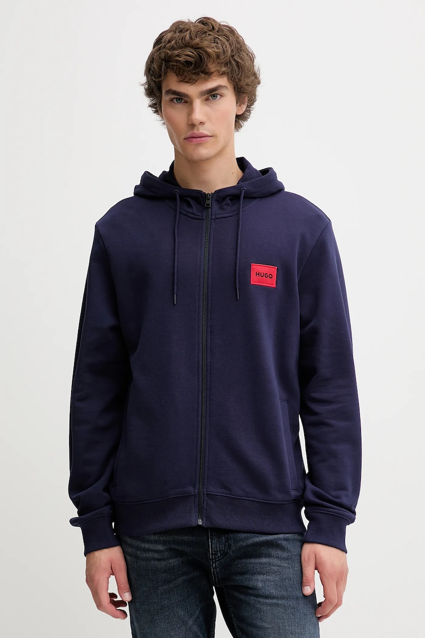 Βαμβακερή μπλούζα HUGO χρώμα: μαύρο, με κουκούλα, 50447972