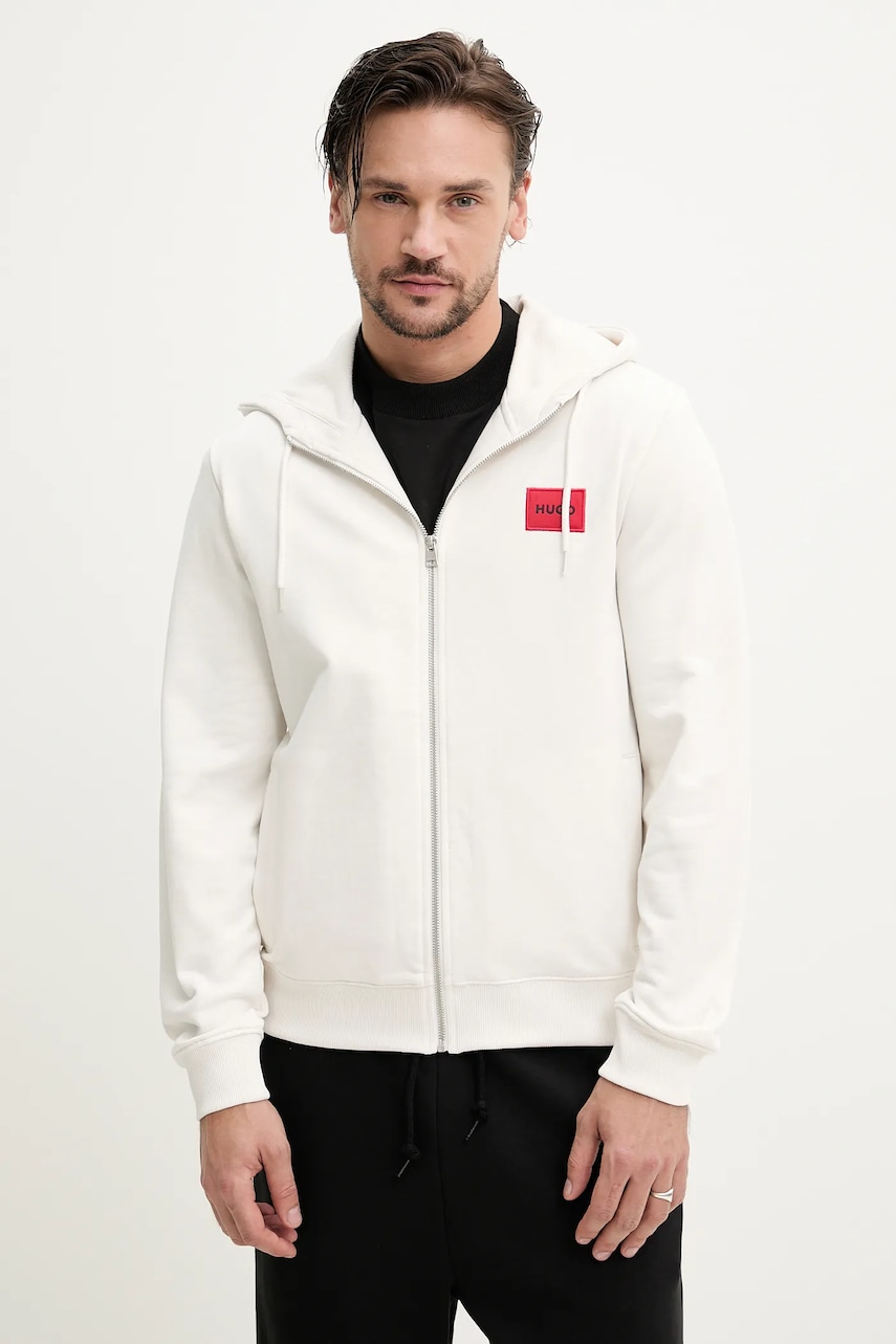 Βαμβακερή μπλούζα HUGO χρώμα: μαύρο, με κουκούλα, 50447972