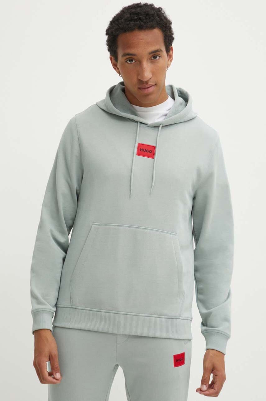 Βαμβακερή μπλούζα HUGO χρώμα: μαύρο, με κουκούλα, 50458700