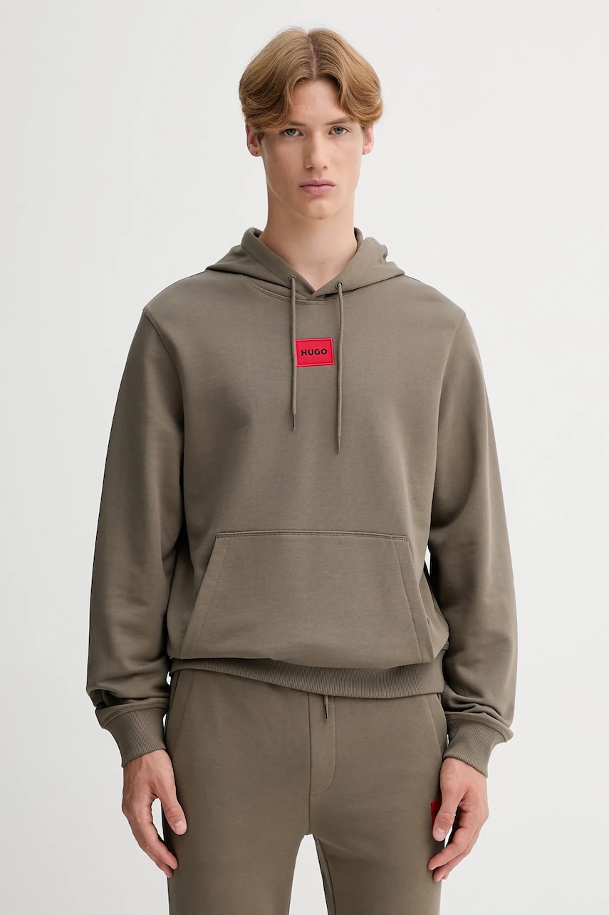 Βαμβακερή μπλούζα HUGO χρώμα: μαύρο, με κουκούλα, 50458700