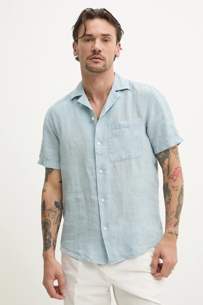 Πουκάμισο από λινό HUGO χρώμα: μπλε, 50490761