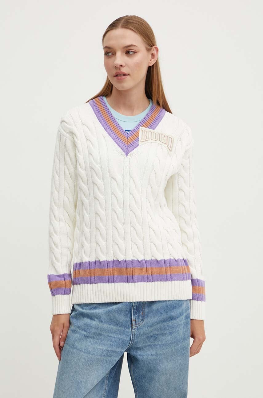 Πουλόβερ HUGO χρώμα: μπεζ, 50518300