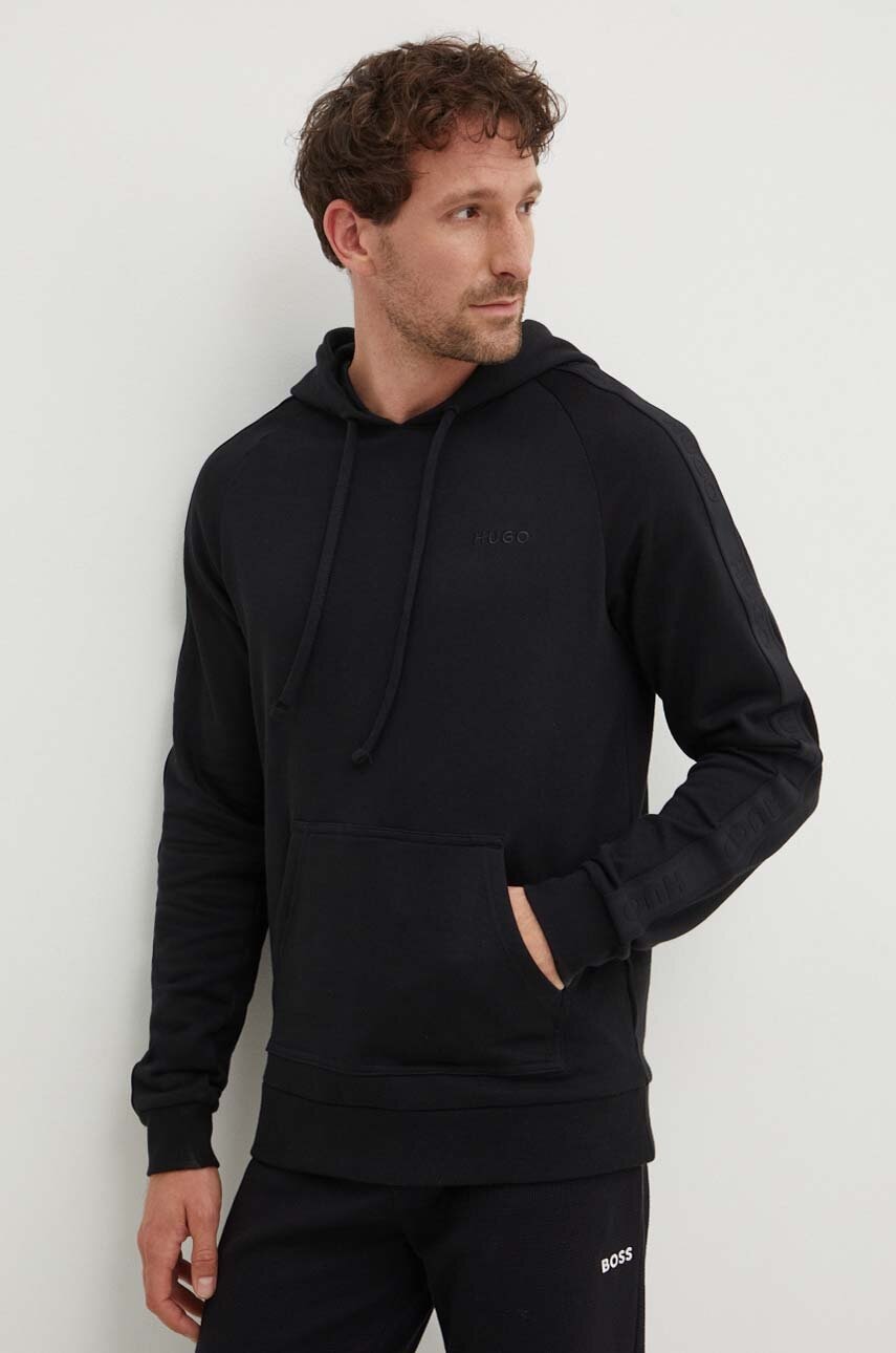 Βαμβακερή μπλούζα HUGO χρώμα: μαύρο, με κουκούλα, 50520502