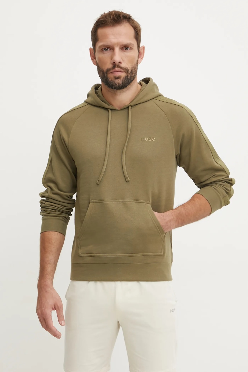 Βαμβακερή μπλούζα HUGO χρώμα: μαύρο, με κουκούλα, 50520502