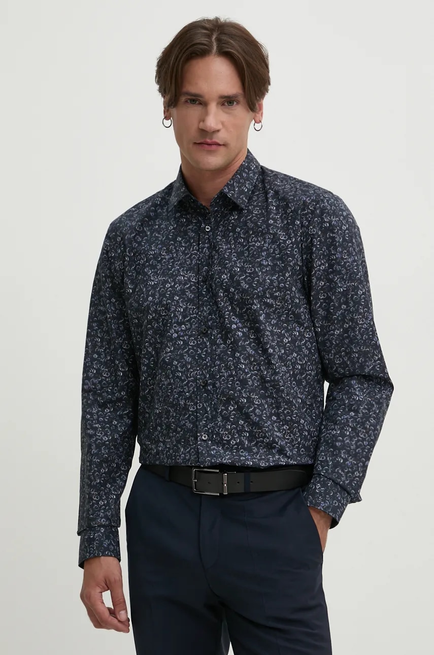 Βαμβακερό πουκάμισο HUGO ανδρικό, χρώμα: ναυτικό μπλε, 50524836