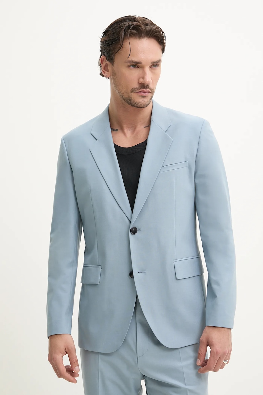 Μάλλινο σακάκι HUGO ανδρικό, χρώμα: μπλε, 50530143