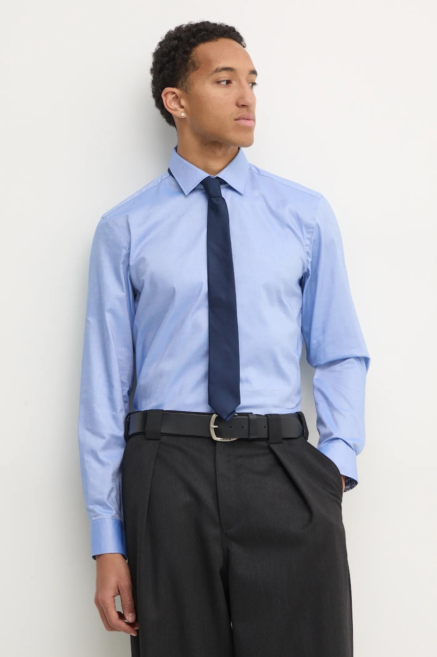 Βαμβακερό πουκάμισο HUGO ανδρικό, χρώμα: μπλε, 50534066