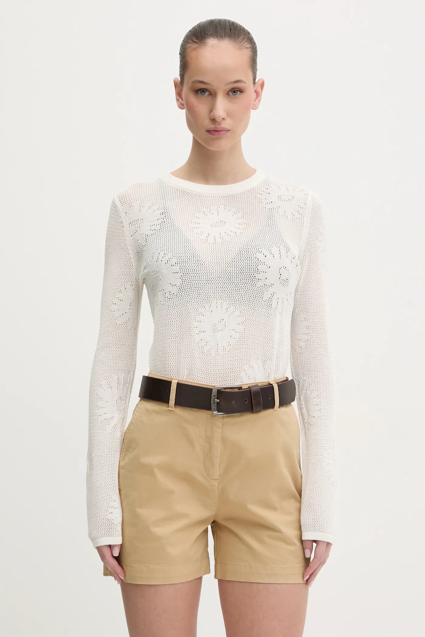 Βαμβακερό πουλόβερ HUGO γυναικείο, χρώμα: μπεζ, 50538238