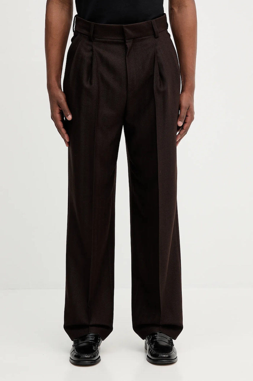 Παντελόνι από μείγμα μαλλιού HUGO ανδρικό, χρώμα: καφέ, 50544666