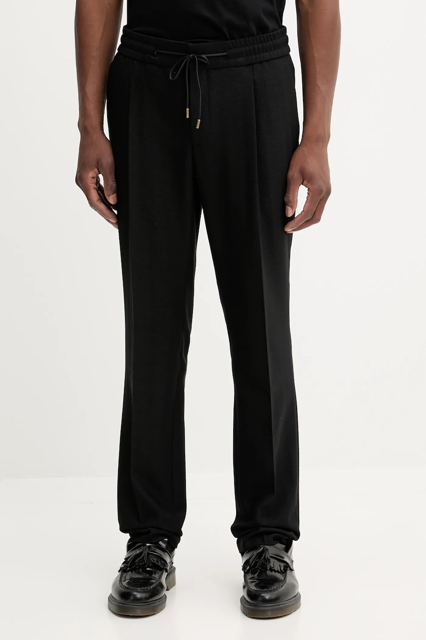 Παντελόνι από μείγμα μαλλιού HUGO ανδρικό, χρώμα: μαύρο, 50544673