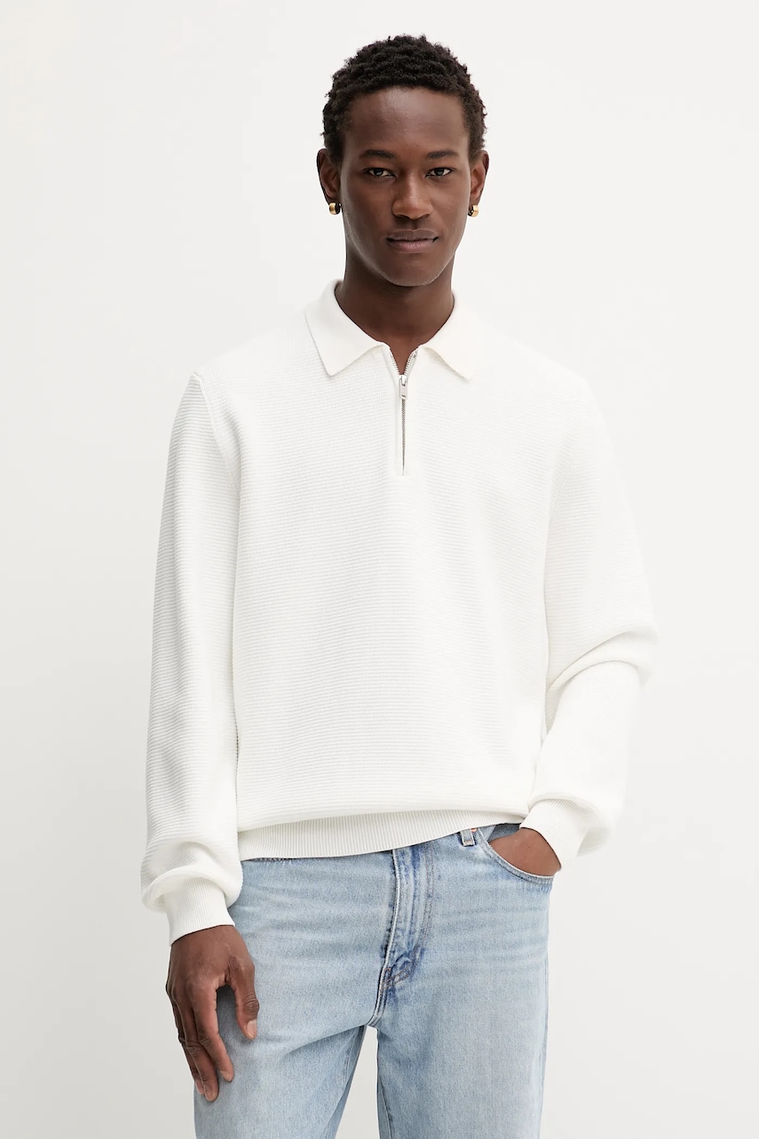 Βαμβακερό πουλόβερ HUGO ανδρικό, χρώμα: μπεζ, 50546871