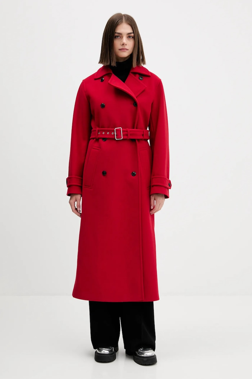 Παλτό από μείγμα μαλλιού HUGO χρώμα: κόκκινο, 50547616