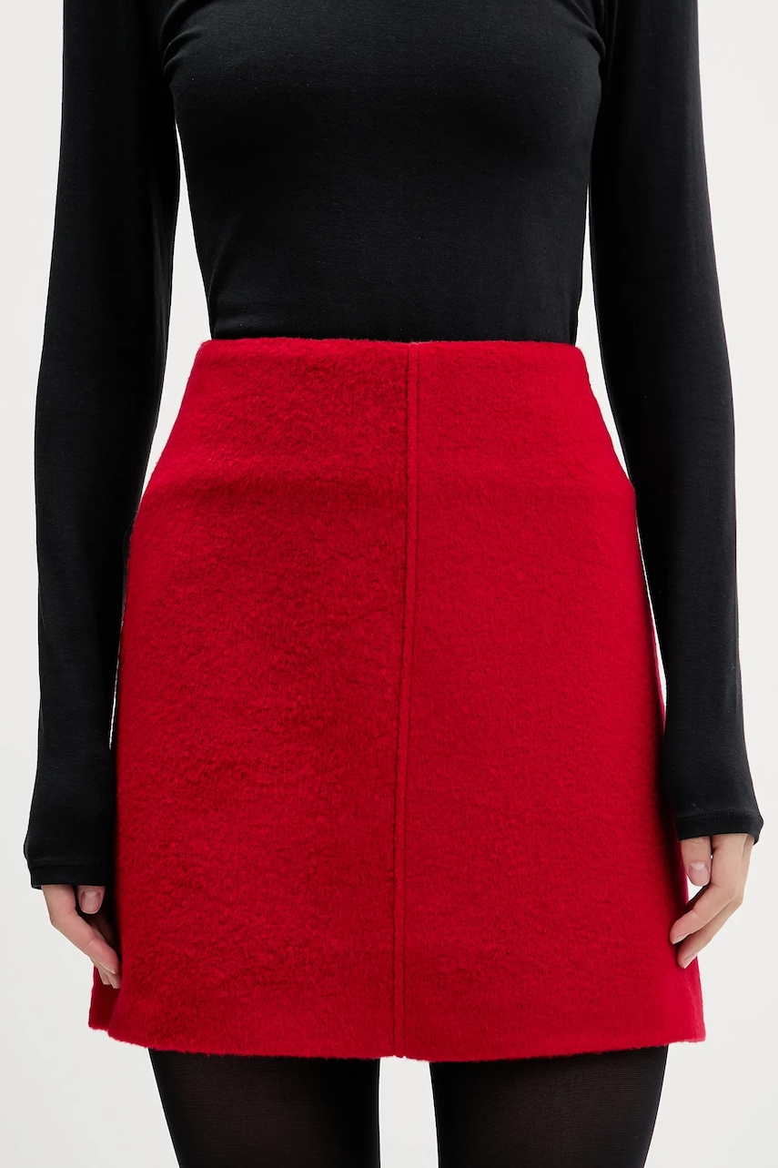 Φούστα από μείγμα μαλλιού HUGO χρώμα: κόκκινο, 50547637
