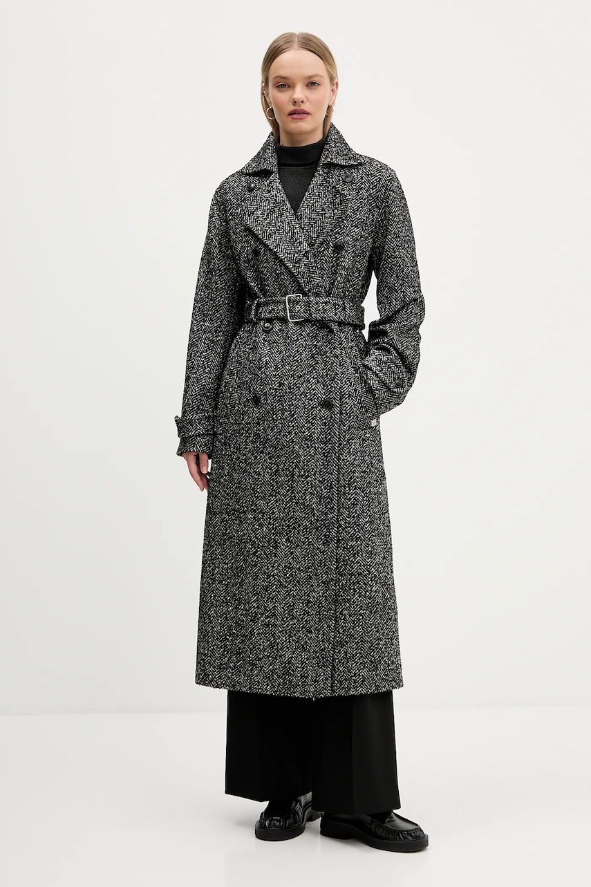 Παλτό από μείγμα μαλλιού HUGO χρώμα: μαύρο, 50547835