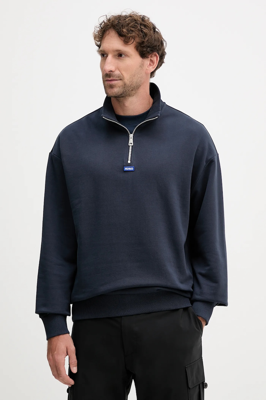 Βαμβακερή μπλούζα Hugo Blue χρώμα: μαύρο