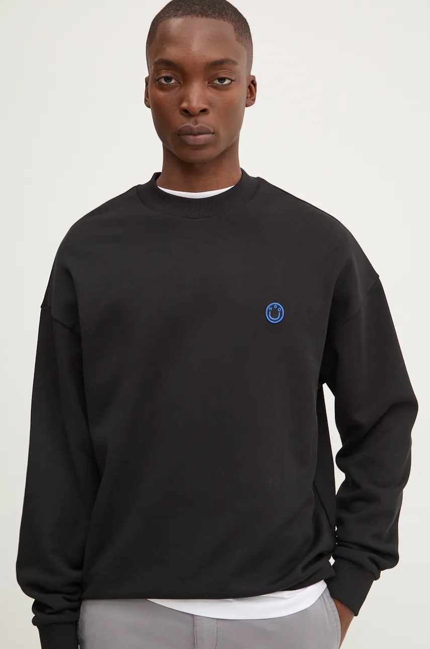 Βαμβακερή μπλούζα Hugo Blue χρώμα: μαύρο