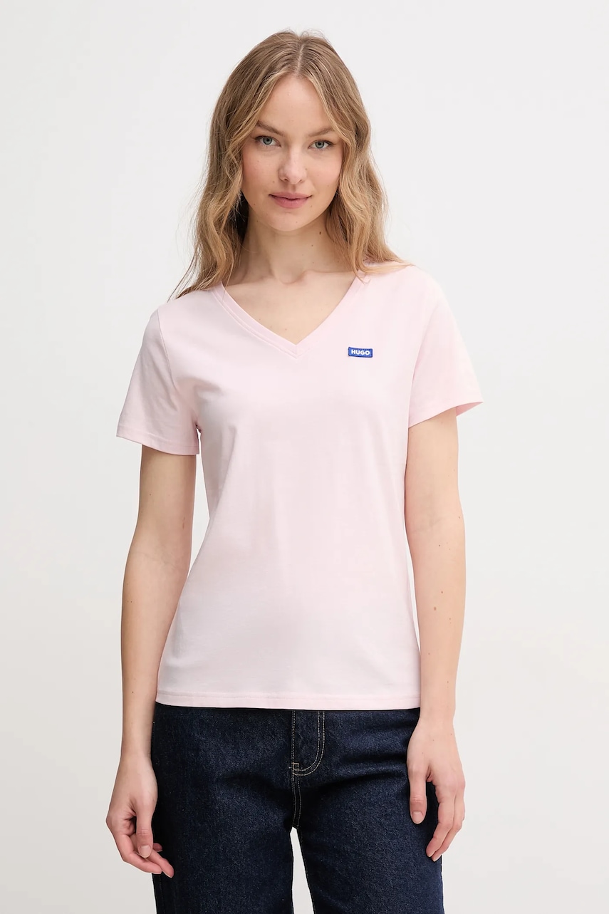 Βαμβακερό μπλουζάκι Hugo Blue γυναικείο, χρώμα: ροζ, 50513667