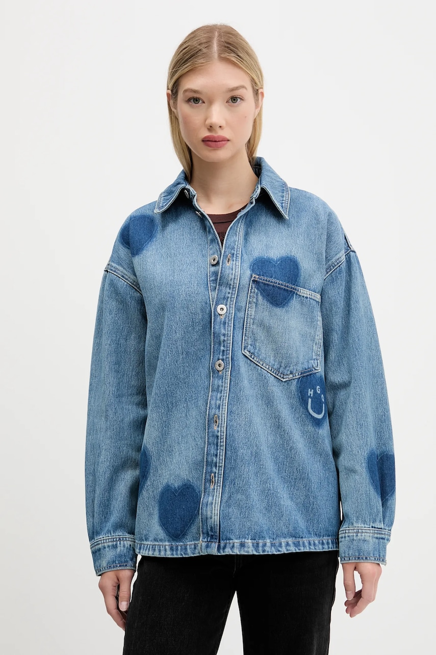 Τζιν πουκάμισο Hugo Blue χρώμα: μπλε, 50544492