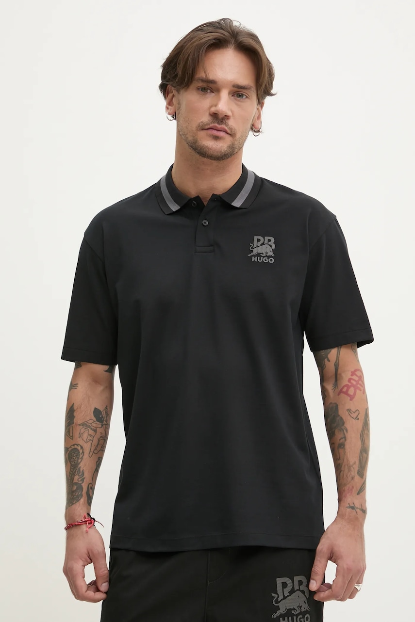 Πόλο HUGO x RACING BULLS χρώμα: μαύρο, 50542748