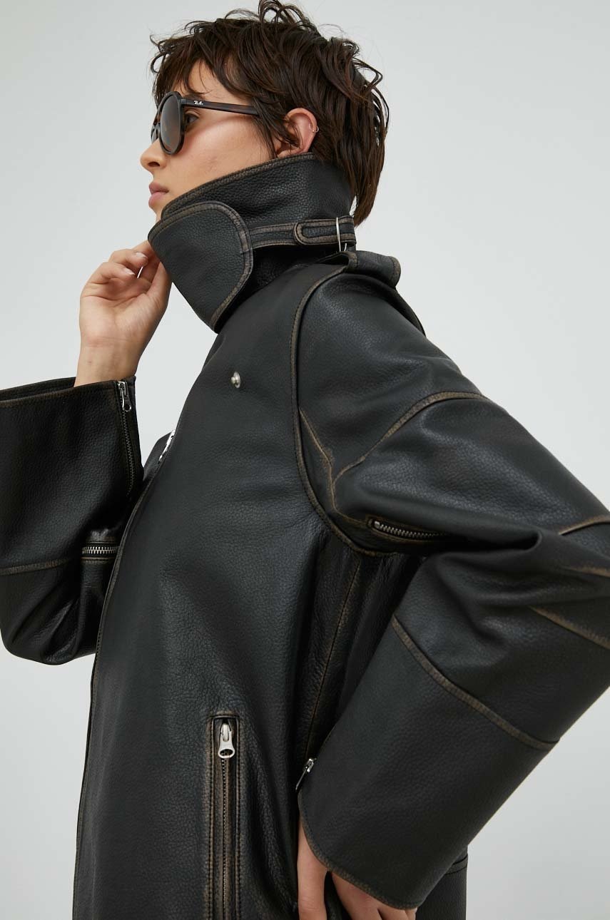 Δερμάτινο jacket By Malene Birger γυναικεία, χρώμα: καφέ,