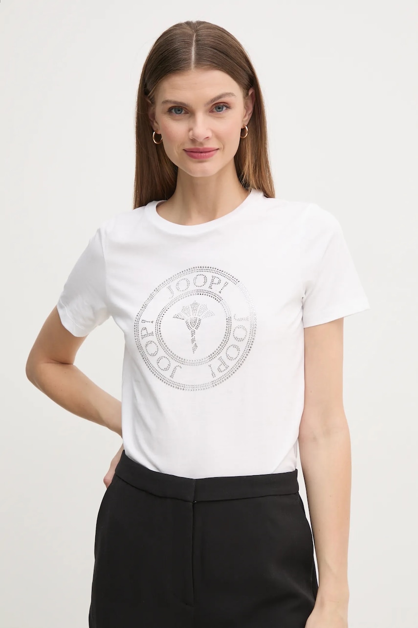 Βαμβακερό μπλουζάκι Joop! γυναικείο, χρώμα: άσπρο, 30042942