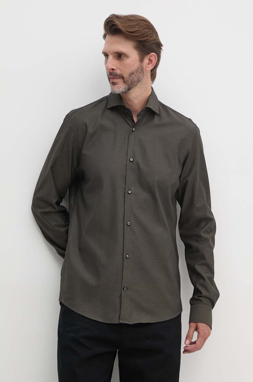 Βαμβακερό πουκάμισο Joop! ανδρικό, χρώμα: πράσινο, 30043593