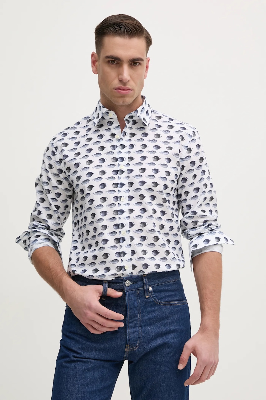 Βαμβακερό πουκάμισο Joop! ανδρικό, χρώμα: άσπρο, 30045983