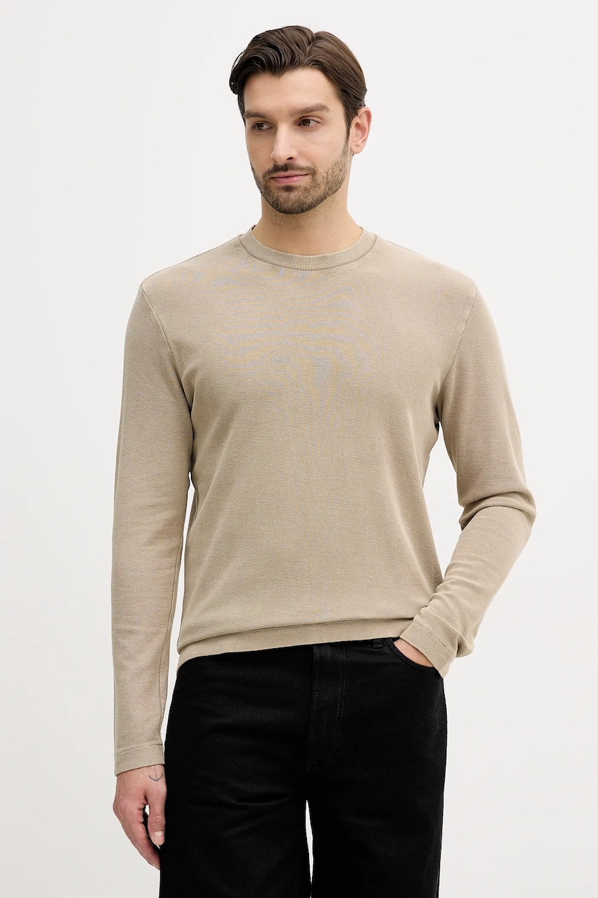 Βαμβακερή μπλούζα με μακριά μανίκια Joop! χρώμα: καφέ, 30046999