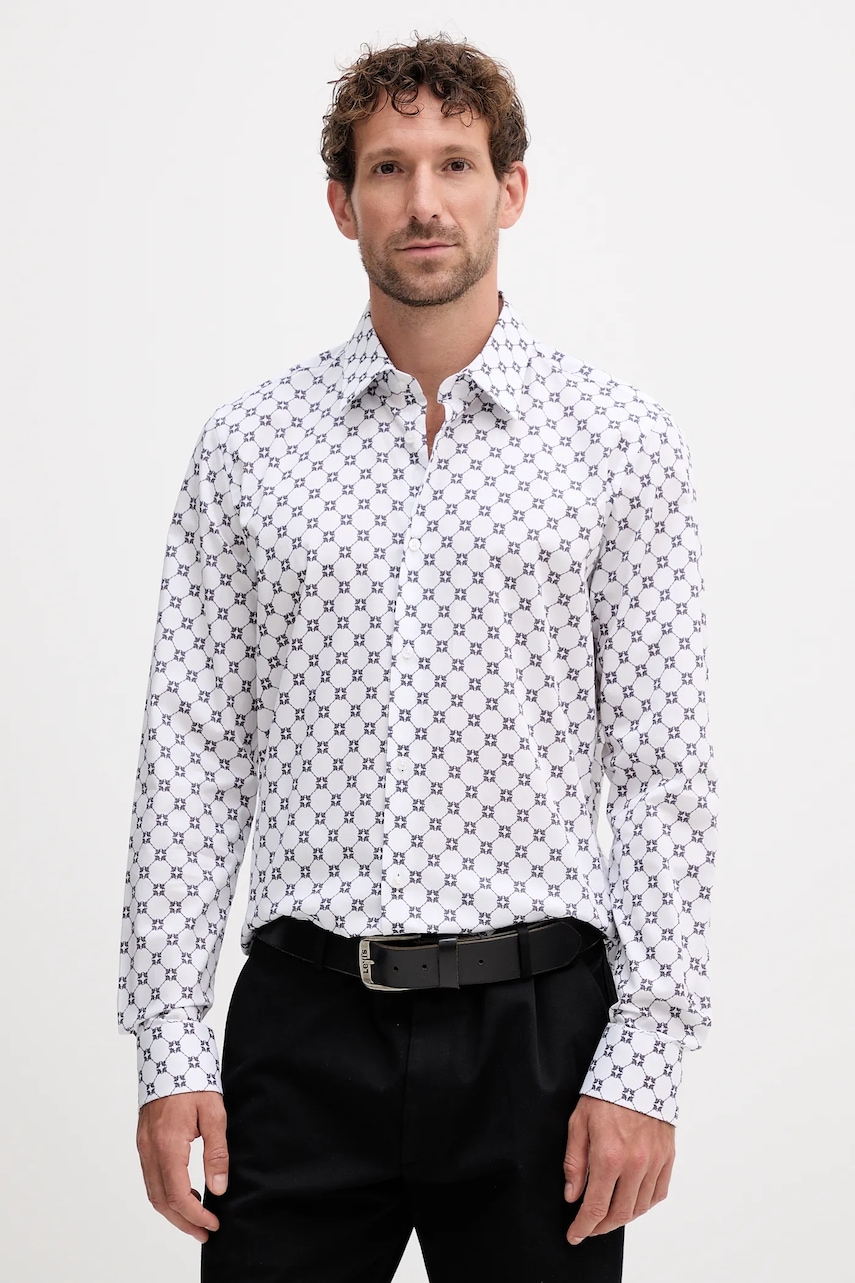 Βαμβακερό πουκάμισο Joop! ανδρικό, χρώμα: άσπρο, 30047175